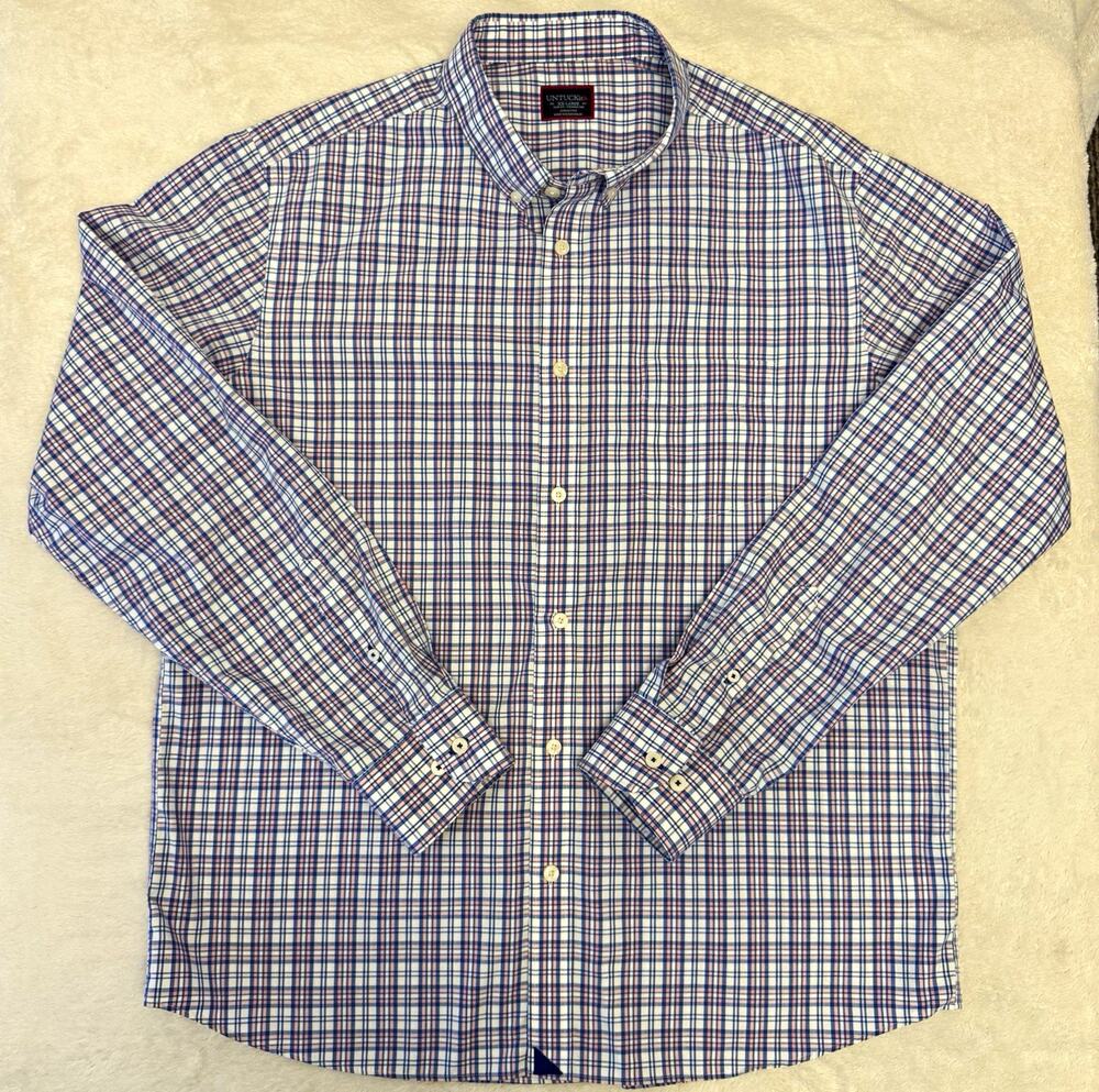 UNTUCKit Andradas WF Slim Fit Wrinkle Resistant Plaid Shirt Blue 2XL